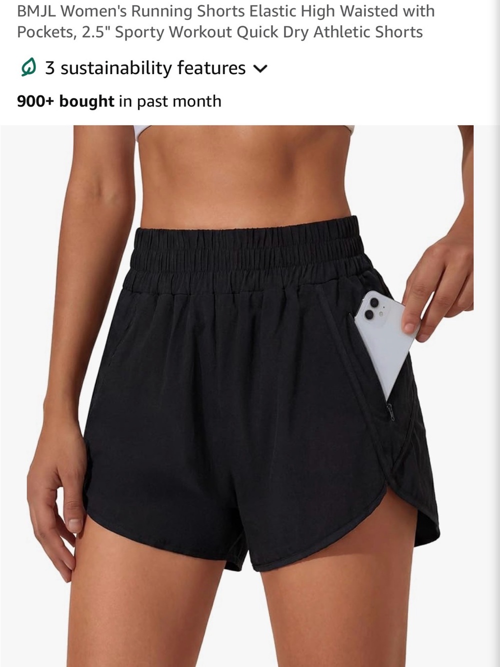 BMJL High-Waist Athletic Shorts for Women - Black- Built in briefs